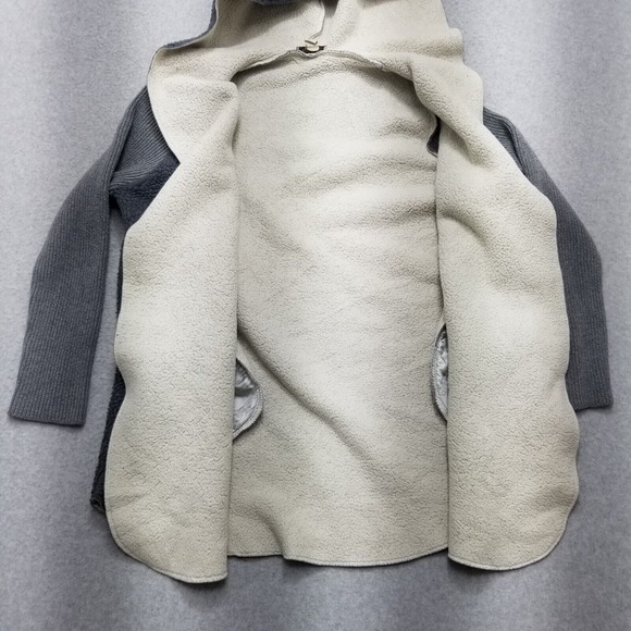 Cozy Casual Sherpa Cardigan Womens Large Gray Hooded Long Sleeve Sweater Pockets - Picture 5 of 7